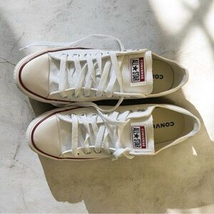 Converse White Low-Top Canvas Sneakers with Red Accent